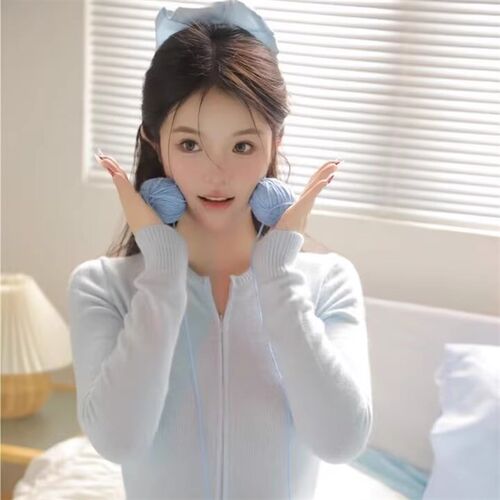 影楼孕妇拍照服装甜美风蓝色针织毛衣孕妈咪大肚照写真照连体服装 - 图3