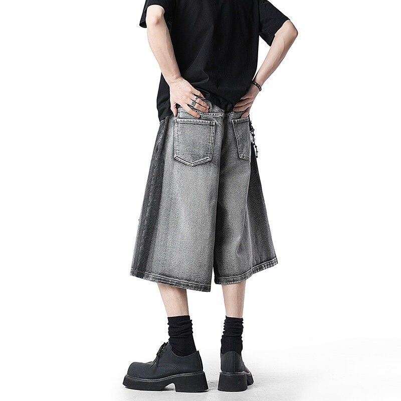 水洗扎染破洞牛仔短裤男夏季宽松阔腿七分裤直筒休闲中裤高街裤子,淘宝优惠券,粉丝福利购,淘宝优惠卷