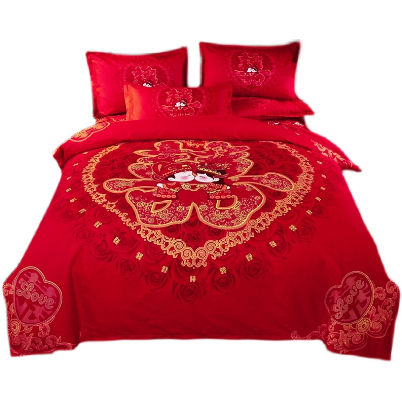 婚庆结婚被子喜被四件套大红龙凤被E套新婚床Q品送枕芯被芯送礼陪 - 图2