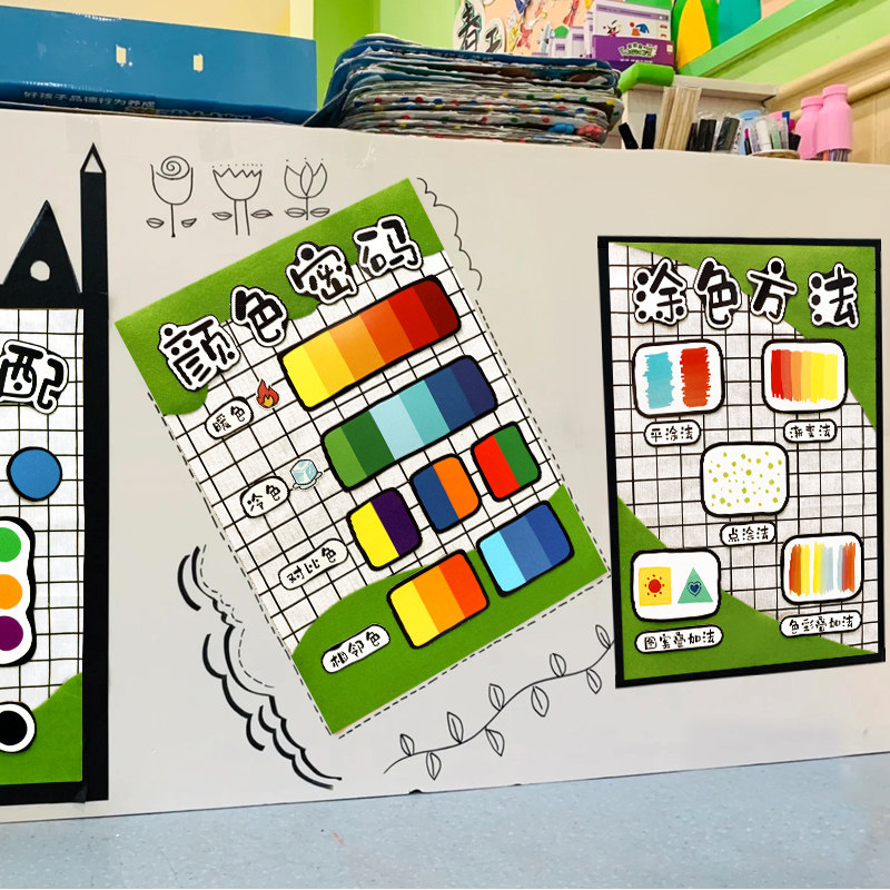 幼儿园大班美工区域角环创装饰手工材料包di中班线描画色彩搭配,淘宝优惠券,粉丝福利购,淘宝优惠卷