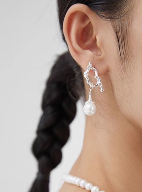 正圆无瑕珍珠银本色耳环 项链