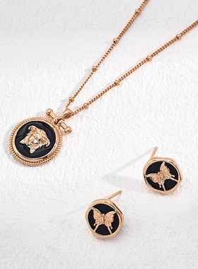 S925银复古黑色滴釉项链