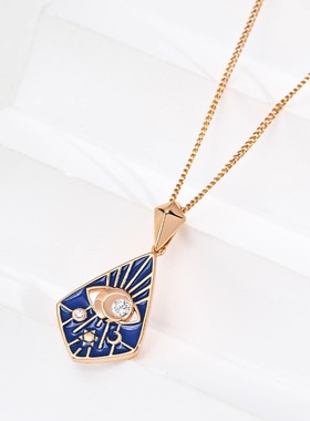 S925银复古蓝色滴釉锆石项链