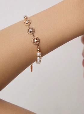 钱多多系列925纯银锆石珍珠手链发金手链