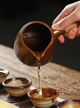粗陶侧把公道杯陶瓷大号仿古公杯分茶器泡茶功夫茶具茶海茶漏配件