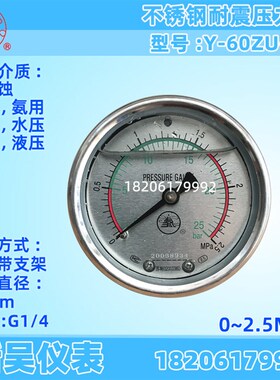 无锡 雪浪 Y60ZQ-BZ 不锈钢耐震船用油压支架压力表 2.5MPA