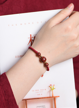 天然原矿朱砂晶体砂原石红绳手链手工编织手绳本命年男女情侣手串