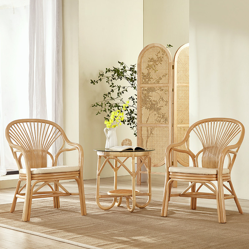 藤椅家用三件套休闲老人椅天然真藤编织茶桌椅组合单人阳台小椅子,淘宝优惠券,粉丝福利购,淘宝优惠卷