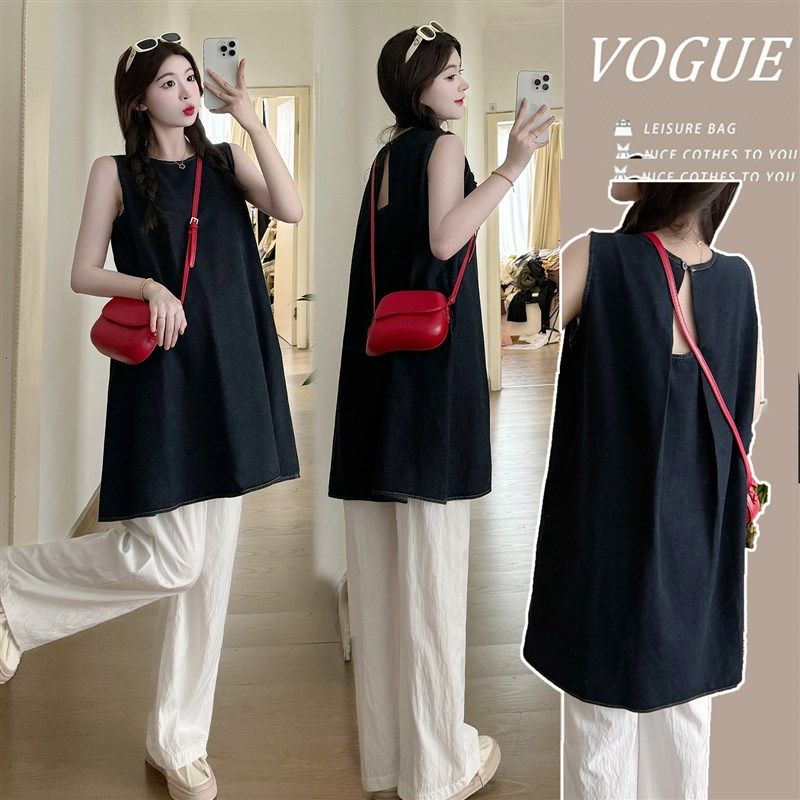 孕妇夏装套装宽松a字牛仔背心短裙2024新款休闲阔腿裤夏季两件套,淘宝优惠券,粉丝福利购,淘宝优惠卷