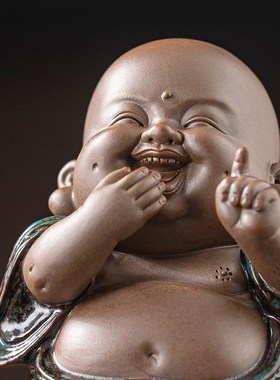 久造中式禅意三不弥勒佛像小摆件陶瓷笑佛客厅玄关装饰品高端茶宠