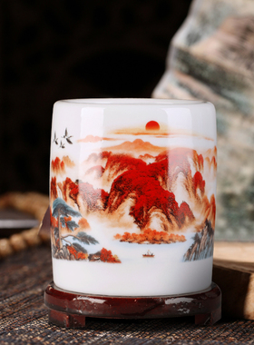 景德镇陶瓷笔筒复古中式摆件毛笔笔筒大容量办公书房桌面装饰摆件