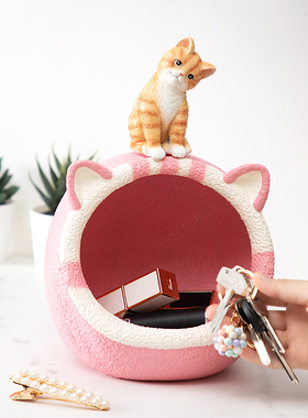 慧心巧聚钥匙收纳摆件猫咪家居饰品卧室客厅桌面摆设新家玄关收纳