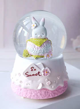 可发光水晶球音乐盒少女心摆件兔子八音盒可爱女生送闺蜜生日礼物