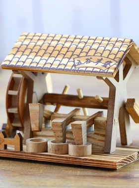 农具模型谷风车手摇房木制美陈古井独轮水车石磨超市货架装饰摆件