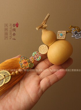天然真葫芦挂件流苏 风格黄铜五帝钱 门对门福字装饰 卧室门口摆