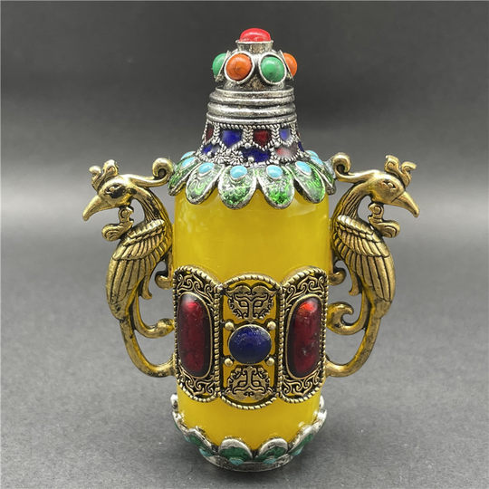 鼻烟壶民间特色工艺礼品纯铜古玩内画老式鼻烟壶双龙客厅装饰摆件