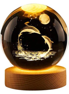 玫瑰花水晶球3d内雕小夜灯发光玻璃球礼品纪念品桌面摆件礼物