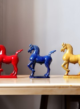 唐三彩马捷足先登陶瓷小红马工艺品摆件装饰开业礼品礼物乔迁新房