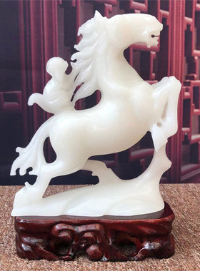 天然玉石十二生肖马摆件招财客厅玄关家居马上封侯桌面酒柜装饰品