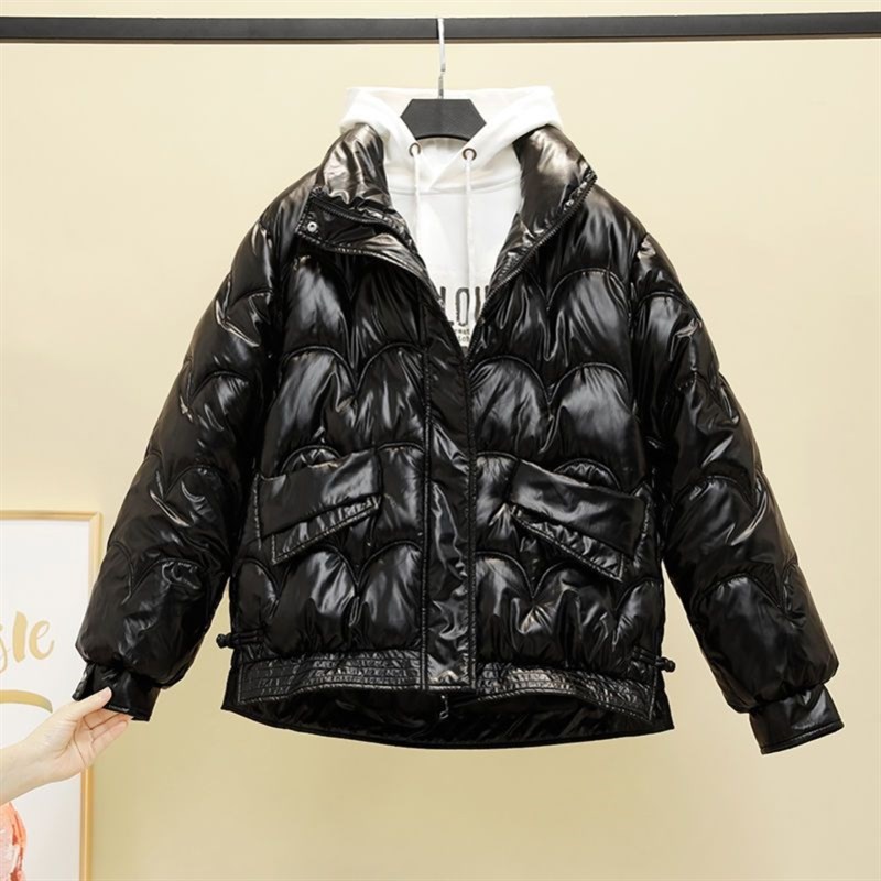 反季免洗亮面羽绒棉服女短款2024年G冬新款韩版宽松棉衣小棉袄外 - 图0