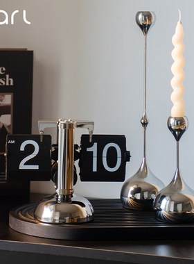 高级氛围翻页座钟天平自动单脚书C桌床头台钟经典创意钟表金属摆