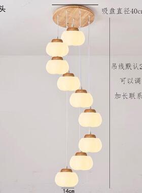 楼梯吊灯原木奶油风公寓复式楼客厅灯创意棉花餐桌loft旋转长吊灯