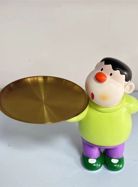 新款网红胖虎托盘k收纳卡通手办送礼客厅玄关家居装饰品桌面摆件