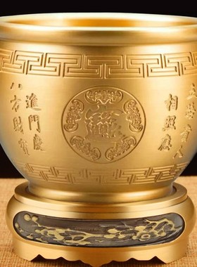 百福铜缸黄铜米缸纯铜摆件财源开业礼品存钱罐招聚家居客厅聚宝盆