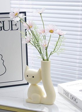 爱猫咪插瓶小雏菊假仿真插干家居客厅摆设装饰品