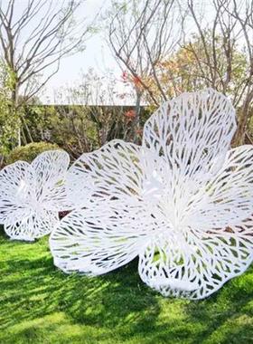 户外不锈钢镂空树叶雕塑立体镜面叶子摆件枫叶酒店水景售楼部装饰