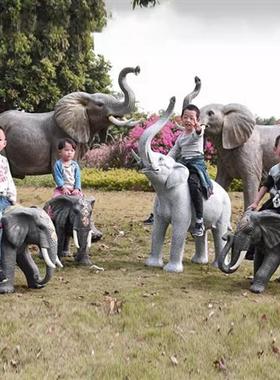 户外仿真大象招财河马园林玻璃钢雕塑假动物花园庭院动物模型摆件