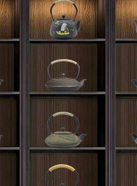 样板房软装博古架新中式茶壶铁艺茶室茶柜摆件茶馆装饰铁壶悬挂钩