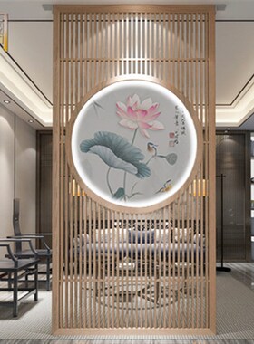 进门新中式实木隔断日系屏风遮挡客厅玄关入户现代简约布艺背景墙
