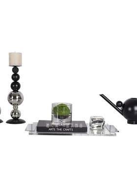 简约现代样板间玄关客厅烛台托盘组合摆件套装金属壶家居装饰品