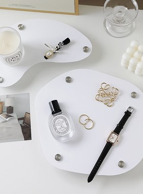 白色亚克力网红香薰托盘家用化妆品家居装饰品收纳摆件拍摄道具