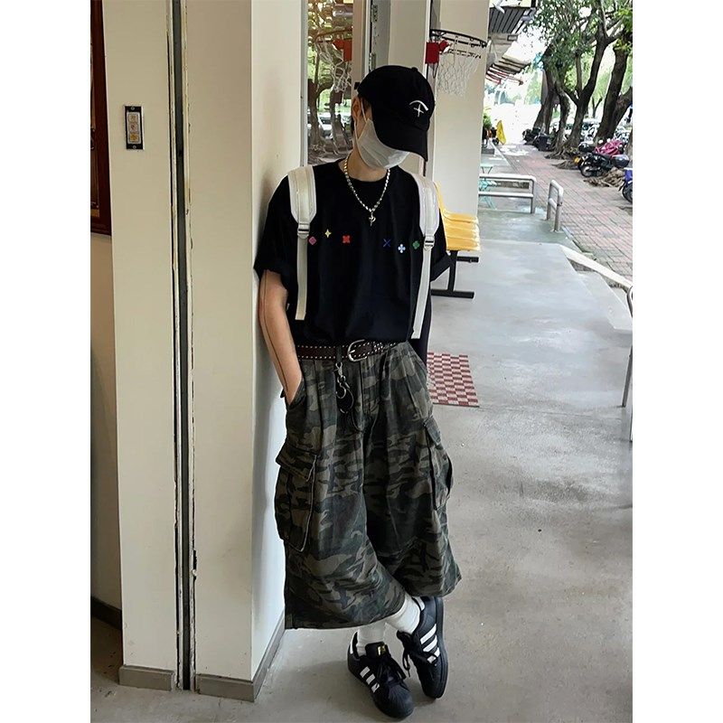 迷彩七分裤男款夏季美式复古街头宽松休闲裤短裤女弯刀型阔腿裤子,淘宝优惠券,粉丝福利购,淘宝优惠卷