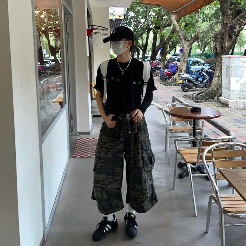 迷彩七分裤男款夏季美式复古街头宽松休闲裤短裤女弯刀型阔腿裤子,淘宝优惠券,粉丝福利购,淘宝优惠卷