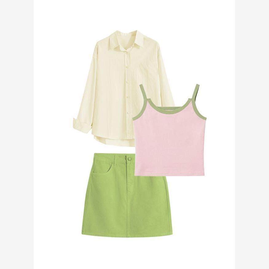 春季多巴胺穿搭套装女2025新款防晒衬衫吊带背心显瘦半身裙三件套,淘宝优惠券,粉丝福利购,淘宝优惠卷