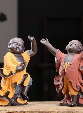 现代中式陶瓷小和尚摆件t欢喜就好家居装饰品工艺品禅意小沙