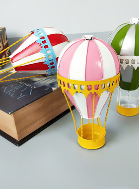 复古热气球装饰摆件北欧创意金属吊饰手工艺品摄影酒吧橱窗类道具