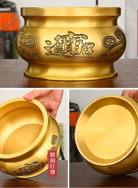 铜聚宝盆摆件黄铜米缸香炉家居店铺装饰品乔迁开业送礼存钱罐