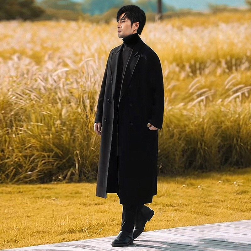 秋冬羊毛双面呢大衣男士西装双排扣毛呢长款过膝呢子韩式风衣外套,淘宝优惠券,粉丝福利购,淘宝优惠卷