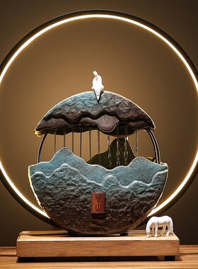 喷泉摆件招财客厅风水假山流水大型加湿器L鱼缸办公室装饰玄关中
