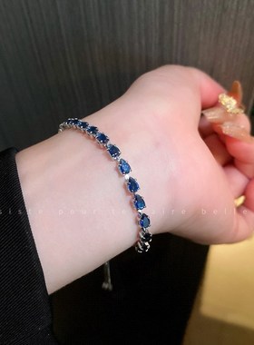 韩国轻奢蓝色水滴锆石手链个性气质时尚手环小众百搭高级感手饰女