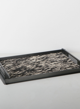 现代简约皮革不锈钢金属托盘样板间售楼处酒店客厅装饰品摆件