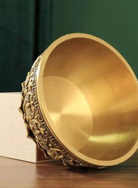 纯铜聚宝盆招财摆件沈万三黄铜盆铜缸玄关客厅办公室店铺开业送礼