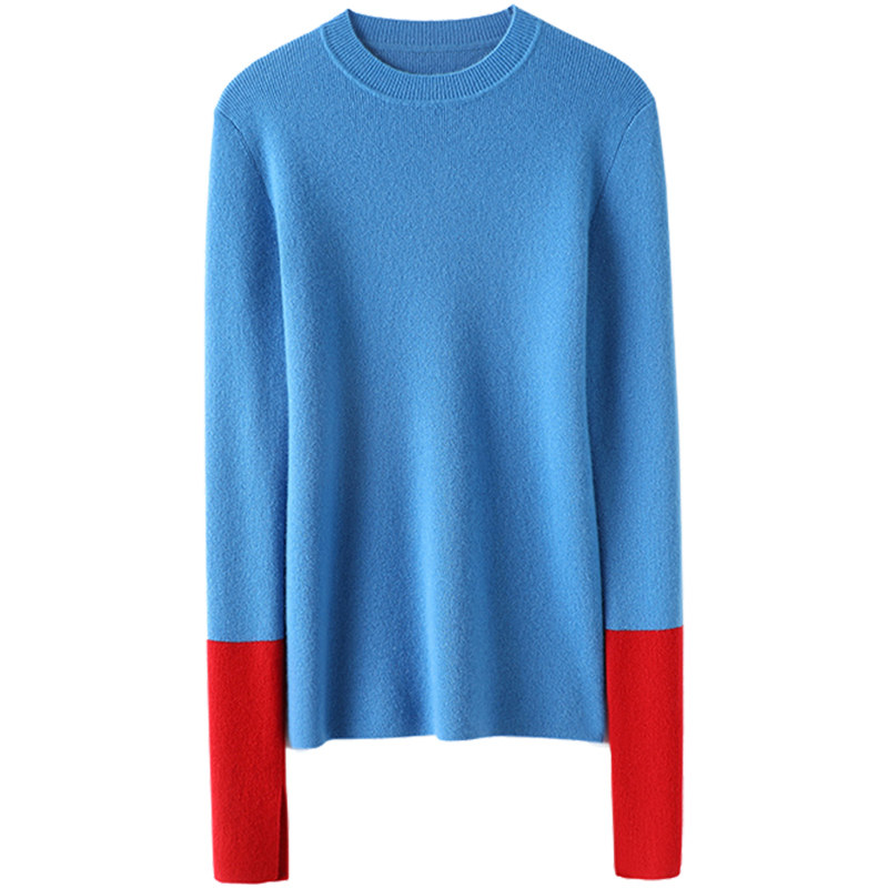 演绎不凡品味~拼色圆领弹力坑条羊绒衫女纯羊绒毛衣针织衫打底衫,淘宝优惠券,粉丝福利购,淘宝优惠卷