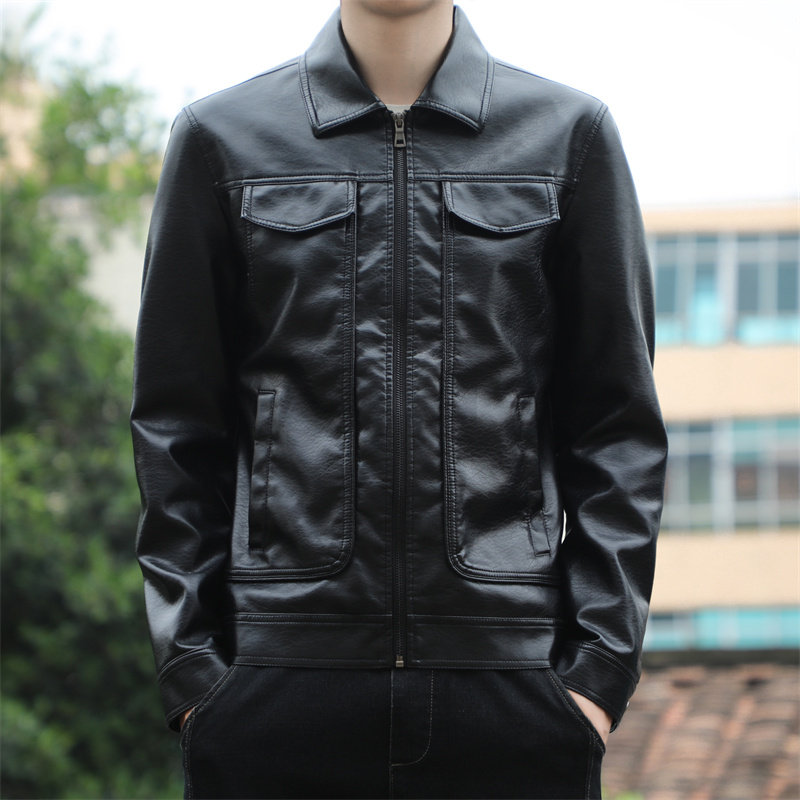 2021新款潮流加绒皮衣男外套秋季薄款翻领皮夹克韩版修身帅气短款,淘宝优惠券,粉丝福利购,淘宝优惠卷