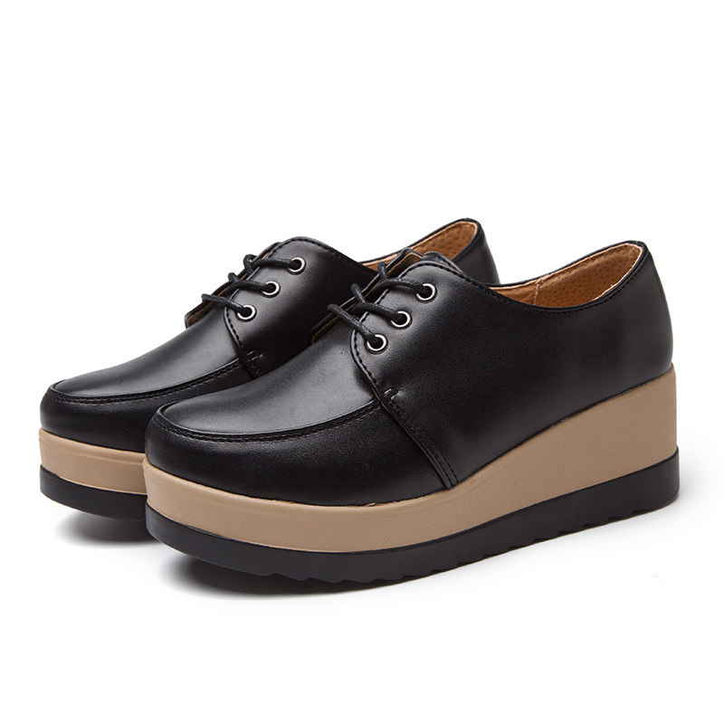 2023春秋英伦风松糕鞋厚底女鞋单鞋皮鞋坡跟平底鞋休闲鞋系带鞋女,淘宝优惠券,粉丝福利购,淘宝优惠卷