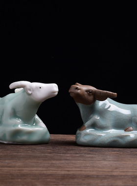 陶瓷牛摆件招财镇宅家居客厅装饰品可爱十二生肖小水牛办公转运